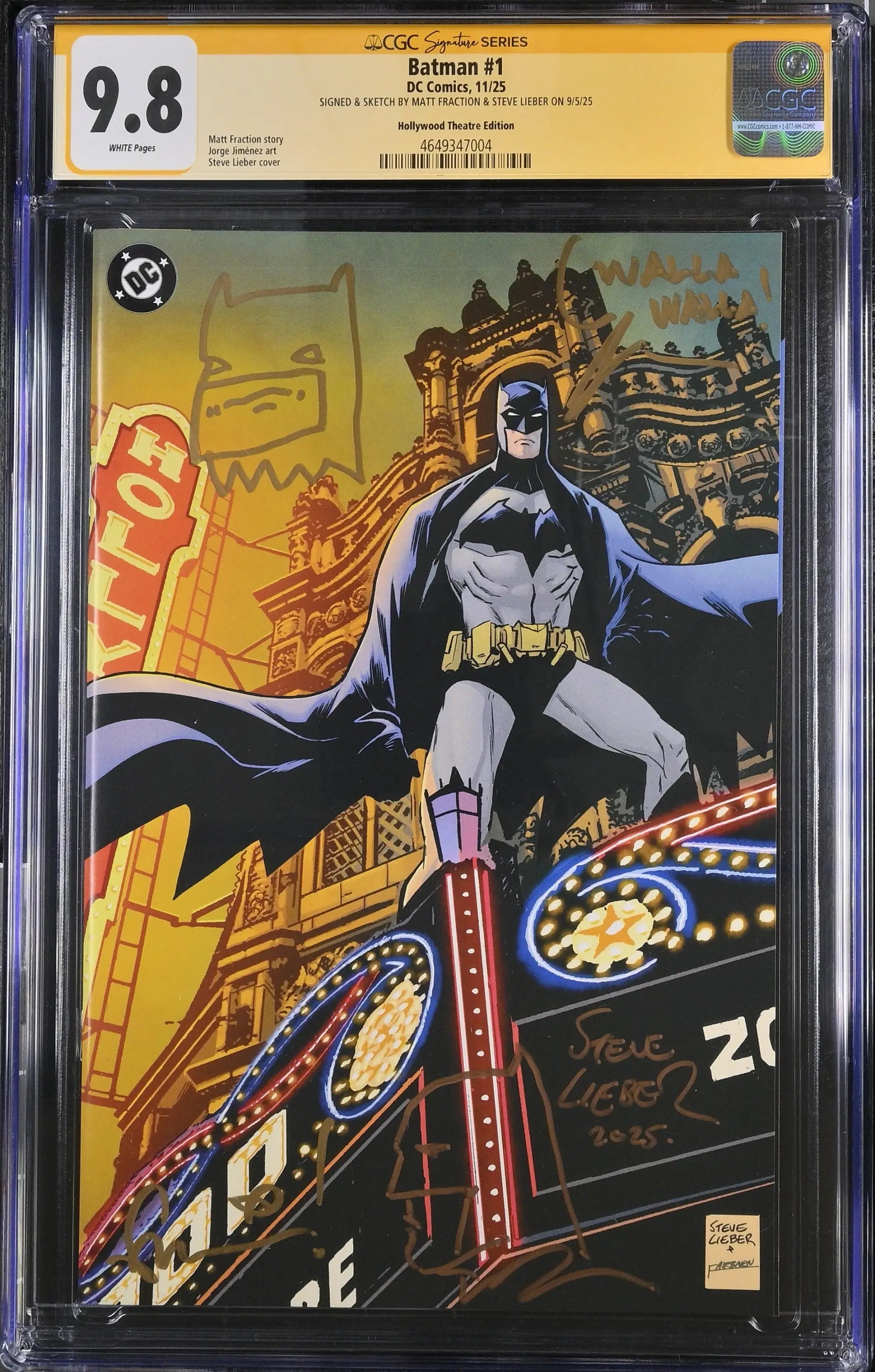 Batman #1 Hollywood Theatre (2025) CGC 9.8 Signed & Sketch Matt Fraction & Steve Lieber - Comic Book