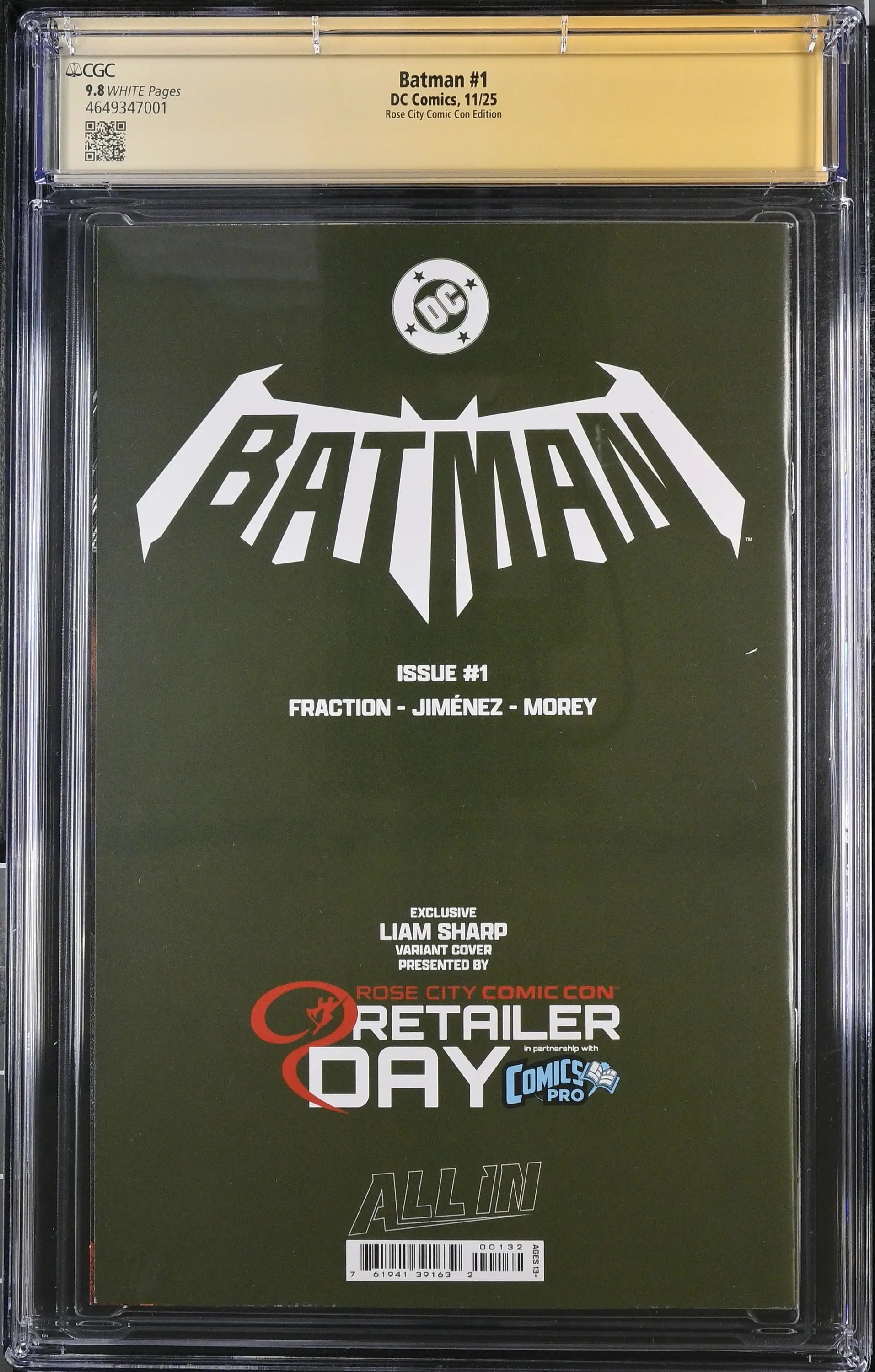 Batman #1 RCCC (2025) CGC 9.8 Signed by Matt Fraction & Liam Sharp - Comic Book
