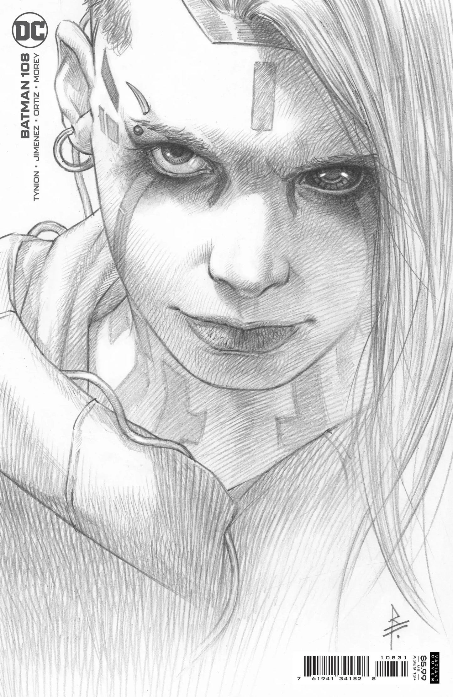 Black and white pencil sketch portrait of Batman by Riccardo Federici for Federici card stock