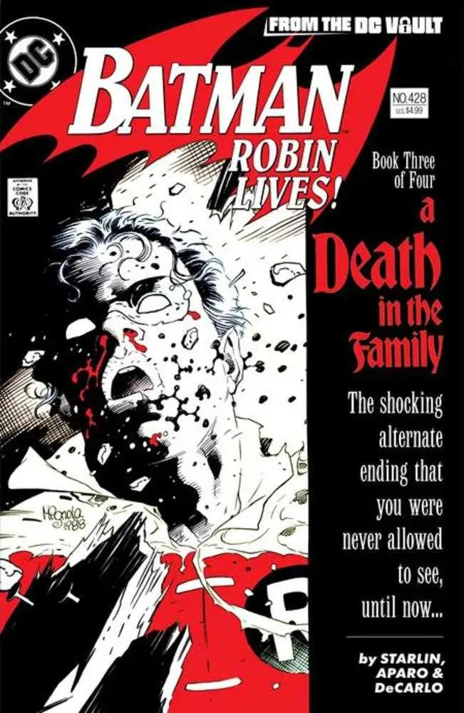 Comic book cover for Batman #428 Robin Lives featuring dramatic black and red artwork