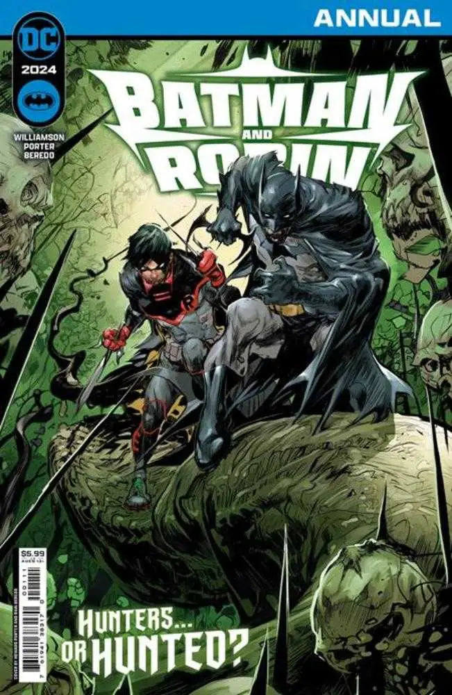 Comic book cover of Batman and Robin in a dark forest for Batman And Robin 2024 Annual