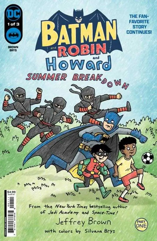 Comic book cover of Batman and Robin playing soccer with ninjas for Football Cards