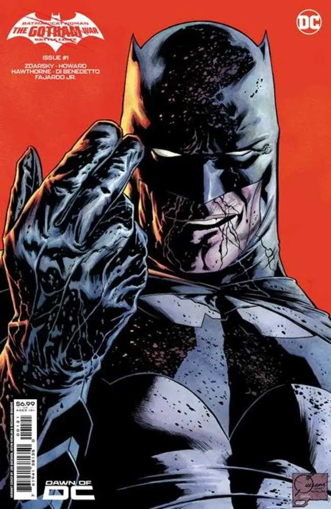 Batman Catwoman The Gotham War Battle Lines #1 cover on red backdrop by Joe Quesada