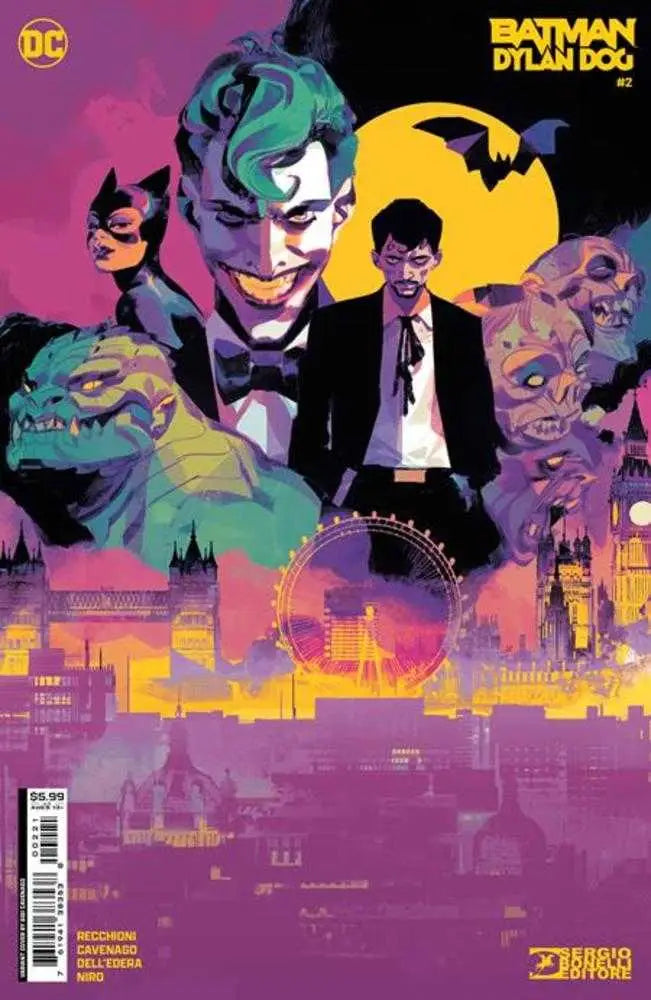 Comic book cover featuring a London cityscape with Batman and Dylan Dog themes