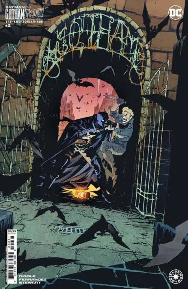 Comic book cover of Batman Gotham By Gaslight The Kryptonian Age #2 with spooky cemetery scene