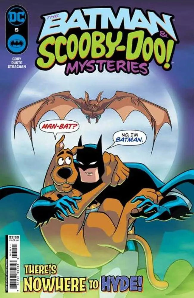 Comic book cover of Batman and Scooby-Doo with bat, ideal for trading cards collectors