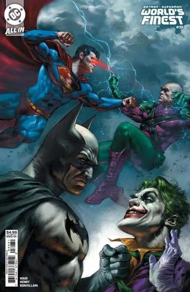 Comic book cover featuring Batman, Superman, Lex Luthor, and Joker from Batman Superman Worlds Finest #39