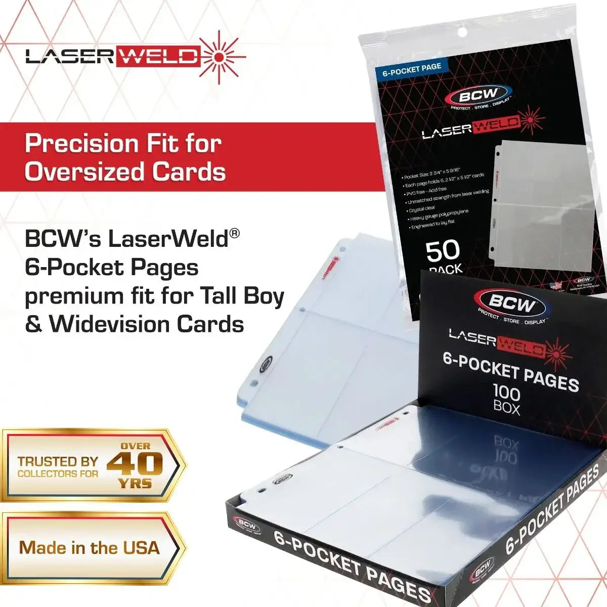 BCW LaserWeld® 6-Pocket Card Page - 1 Single Page - Card Supplies