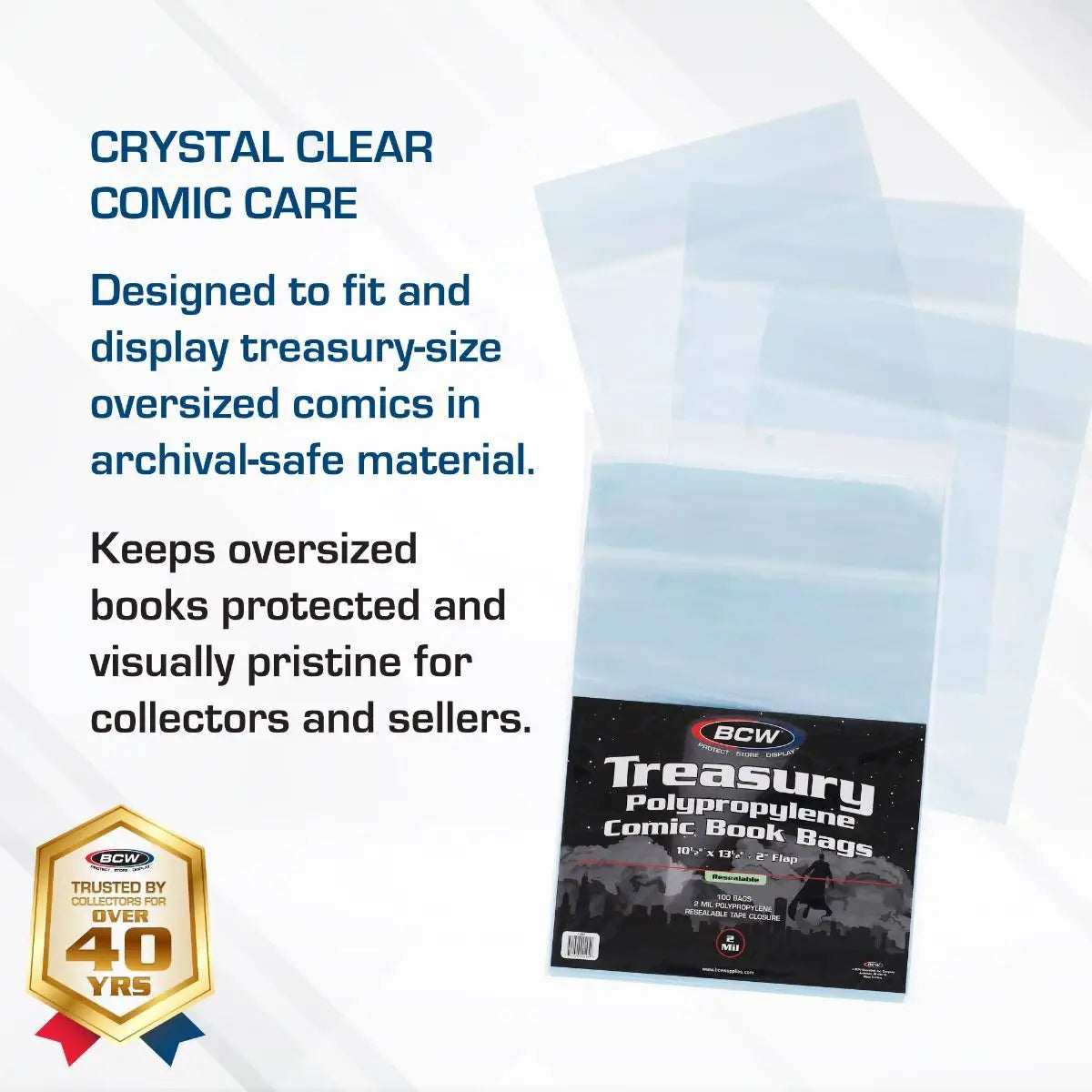 BCW Treasury Comic Book Magazine Reseable Bags - 100 Ct - Comic Book Storage Supplies