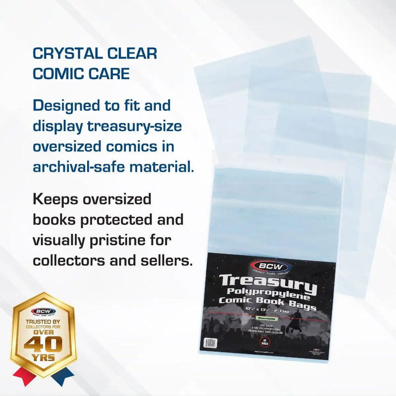 BCW Treasury Comic Book Magazine Reseable Bags - 100 Ct - Comic Book Storage Supplies
