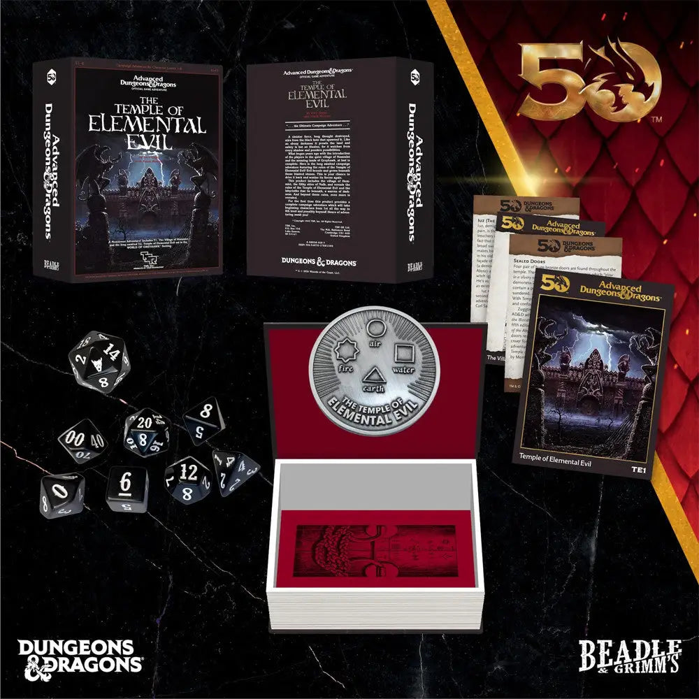 Collectible box set of Advanced Dungeons & Dragons The Temple of Elemental Evil with classic module dice