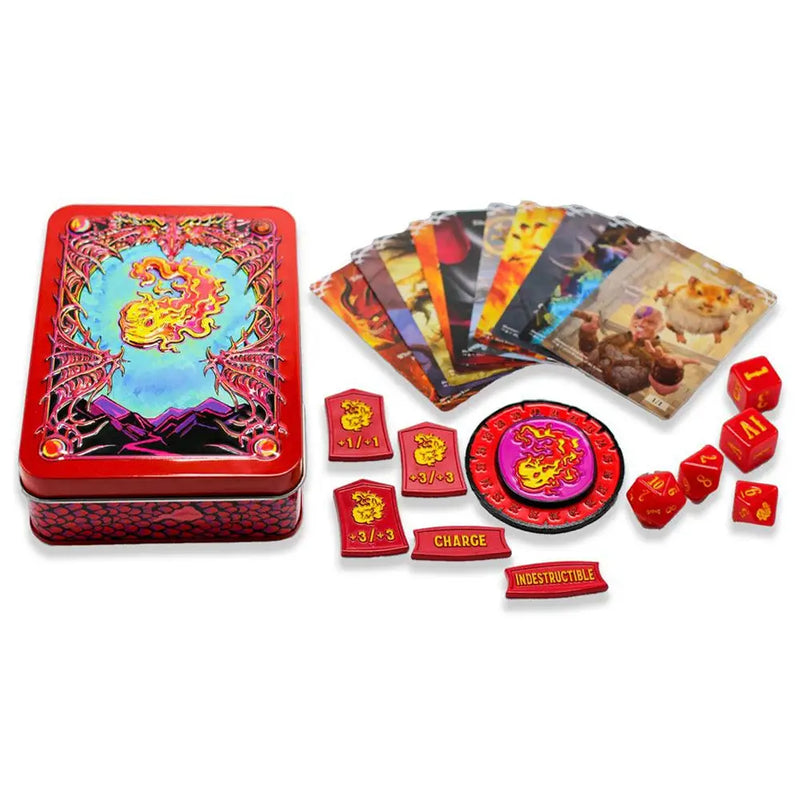 Red dragon-themed card game mana token set from Beadle & Grimm’s Mana Token Sets