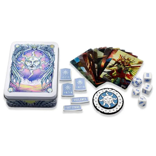 Tarot card deck with mystical skull art and gaming accessories in Beadle & Grimm’s Mana Token Sets