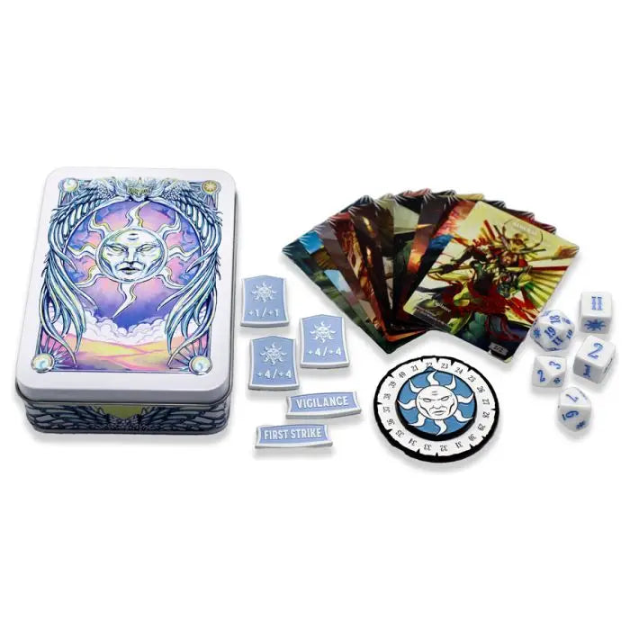 Tarot card deck with mystical skull art and gaming accessories in Beadle & Grimm’s Mana Token Sets