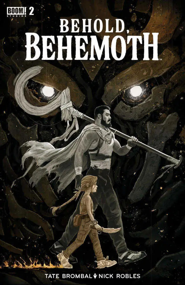 Comic book cover for Behold Behemoth #2 showcasing dramatic artwork and glowing eyes