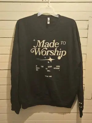 Bella Canvas Sweatshirt Unisex 2XL Made To Worship Graphic Black Fleece Crewneck
