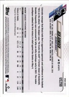 Ben Bowden Rookie 2021 Topps Update #US298 Colorado Rockies - Baseball Card Single