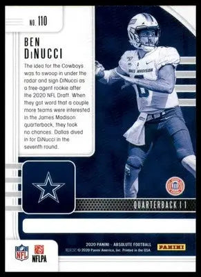 Ben DiNucci Rookie 2020 Panini Absolute Retail #110 Dallas Cowboys