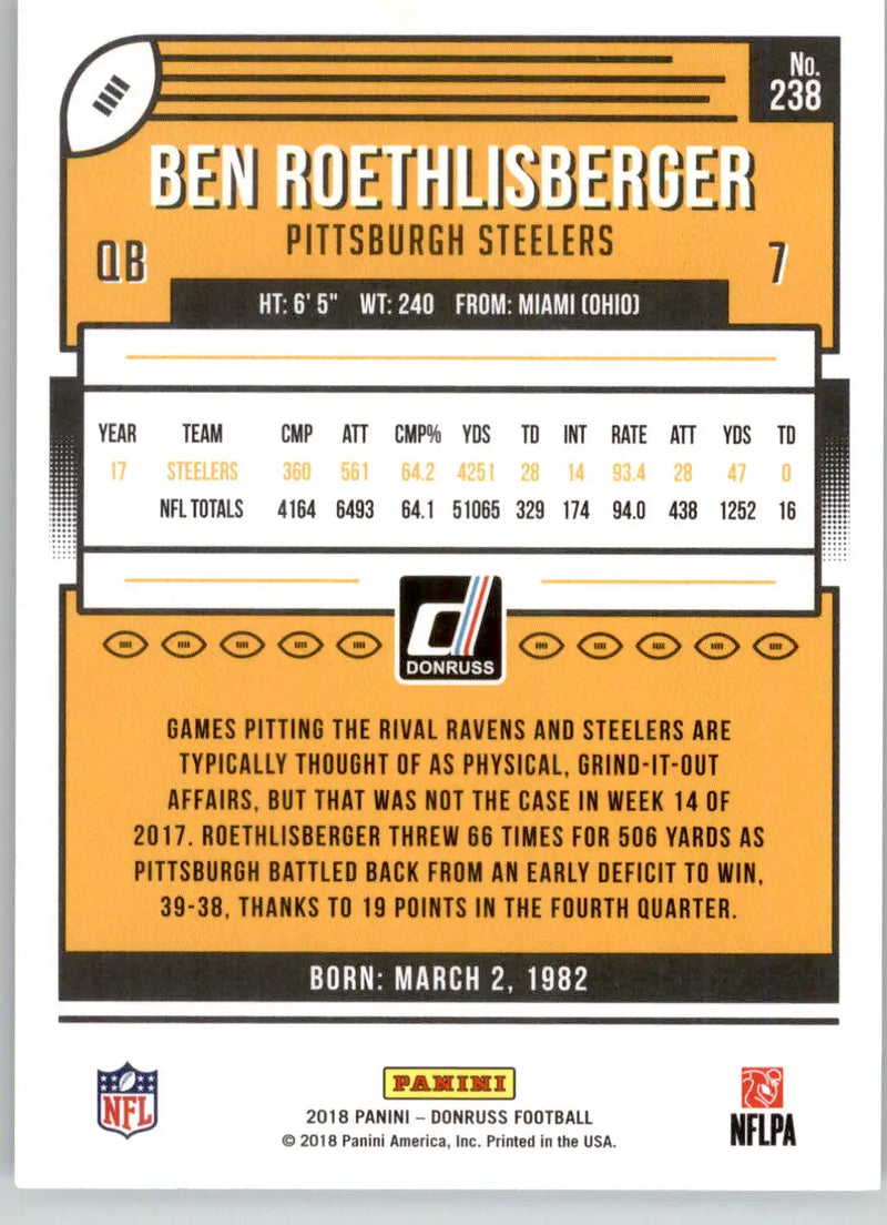 Ben Roethlisberger - 2018 Donruss - #238 - Football - Football Card Single