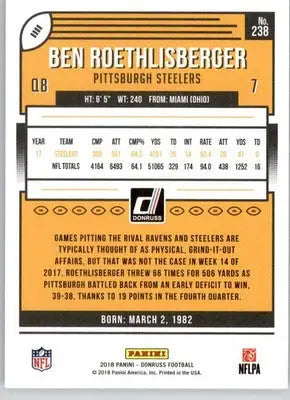 Ben Roethlisberger - 2018 Donruss - #238 - Football - Football Card Single
