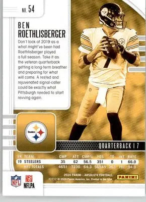 Ben Roethlisberger - 2020 Panini Absolute - #54 - Retail Football - Football Card Single
