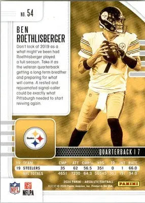 Ben Roethlisberger - 2020 Panini Absolute - #54 - Yellow Football - Football Card Single