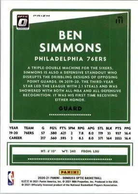 Ben Simmons - 2020-21 Donruss Optic - #111 - Fast Break Holo Basketball - Basketball Card Single