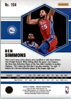 Ben Simmons - 2020-21 Panini Mosaic - #104 - Basketball - Basketball Card Single