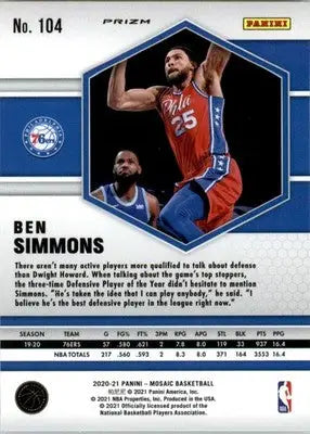 Ben Simmons - 2020-21 Panini Mosaic - #104 - Mosaic Reactive Blue Basketball - Basketball Card Single