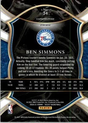 Ben Simmons - 2020-21 Panini Select - #34 - Red White Orange Flash Basketball - Basketball Card Single