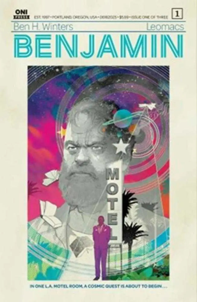 Comic book featuring a bearded man and motel sign from Benjamin #1 3rd Print Los Angeles