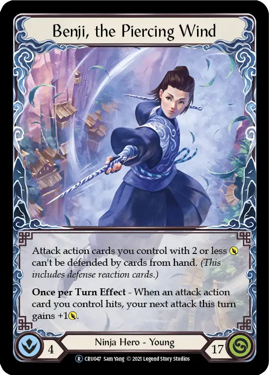 Trading card of Benji, the Piercing Wind from War Unlimited, showcasing attack action