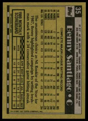 Benny Santiago 1990 Topps #35 San Diego Padres - Baseball Card Single