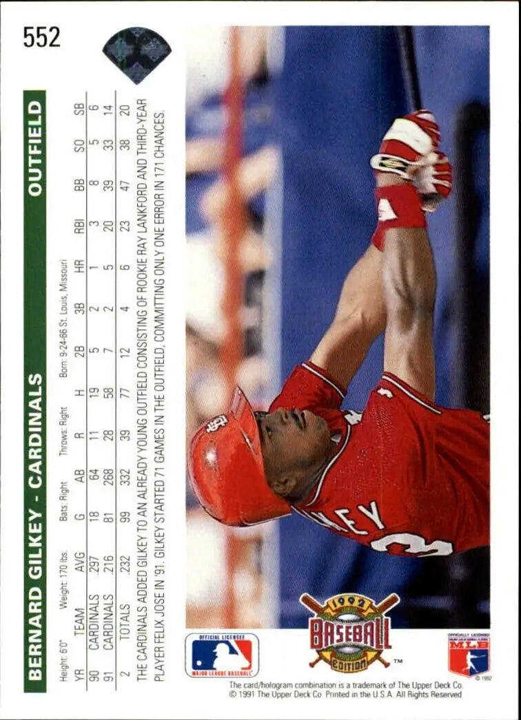 Bernard Gilkey 1992 Upper Deck MLB #552 Baseball Card St. Louis Cardinals - Baseball Card Single