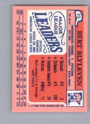 Bert Blyleven - 1986 Topps Major League Leaders Minis - #23 - Baseball - Baseball Card Single