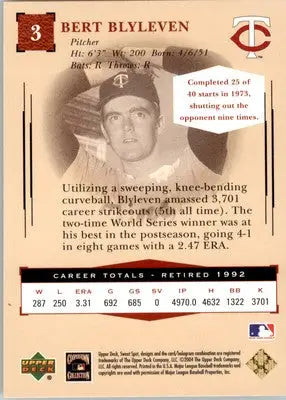 Bert Blyleven - 2004 Upper Deck Sweet Spot Classic - #3 - Baseball - Baseball Card Single