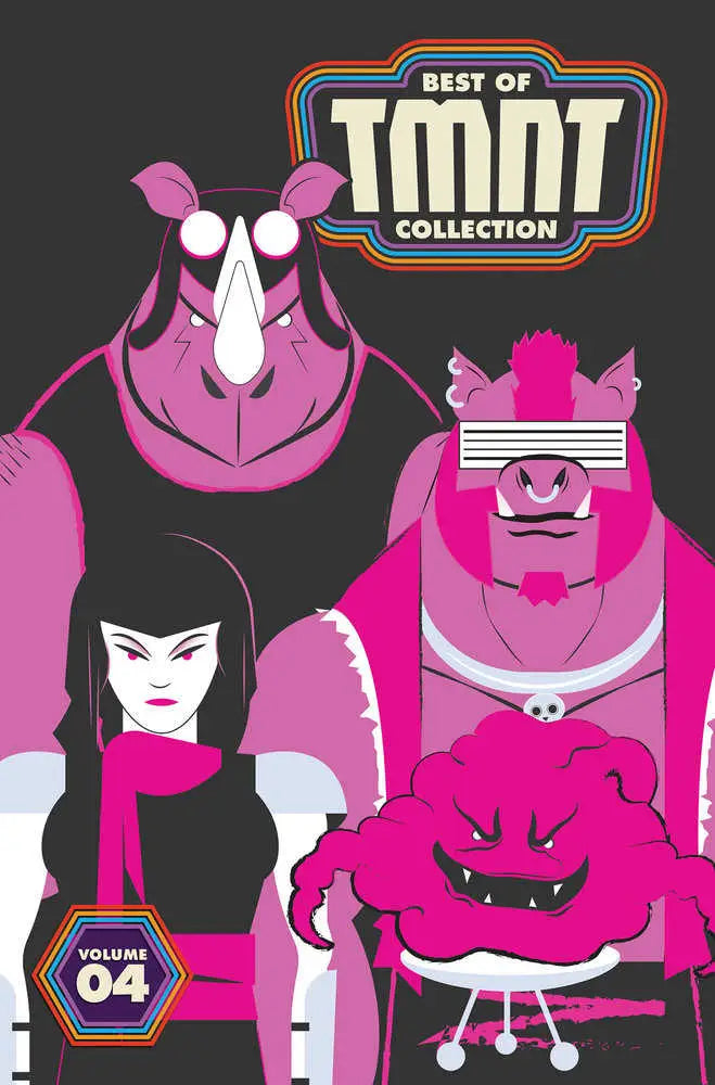 Stylized pink cartoon characters in promotional poster for Best Of Teenage Mutant Ninja Turtles Collection Volume 4 trading cards