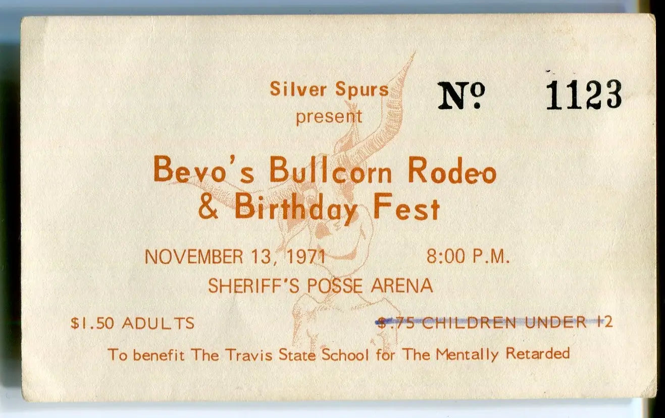 BEVO ’s Bullcorn Rodeo & Birthday Fest 1971 Univ TEXAS Longhorns Football TICKET - Sports Memorabilia