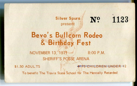 BEVO ’s Bullcorn Rodeo & Birthday Fest 1971 Univ TEXAS Longhorns Football TICKET - Sports Memorabilia
