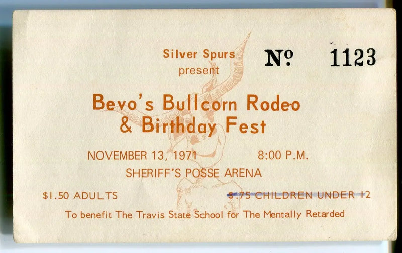 BEVO ’s Bullcorn Rodeo & Birthday Fest 1971 Univ TEXAS Longhorns Football TICKET - Sports Memorabilia