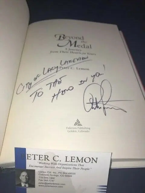 Signed Beyond the Medal Peter Lemon Hardcover Book with Business Card for Trading Cards Fans