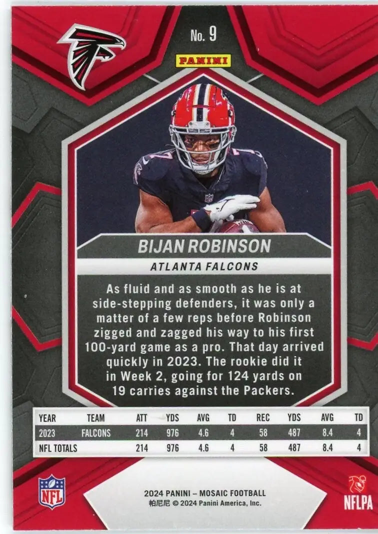 Bijan Robinson 2024 Panini Mosaic #9 Atlanta Falcons Football Card NFL Sports - Football Card Single