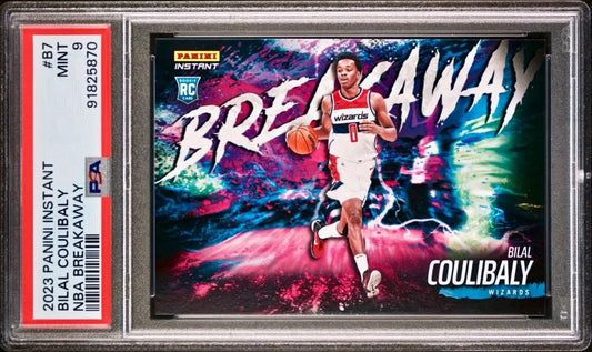 Bilal Coulibaly 2023-24 Panini NBA Breakaway #7 Rookie Card 1 of 4085 PSA 9 Mint - Basketball Card Single