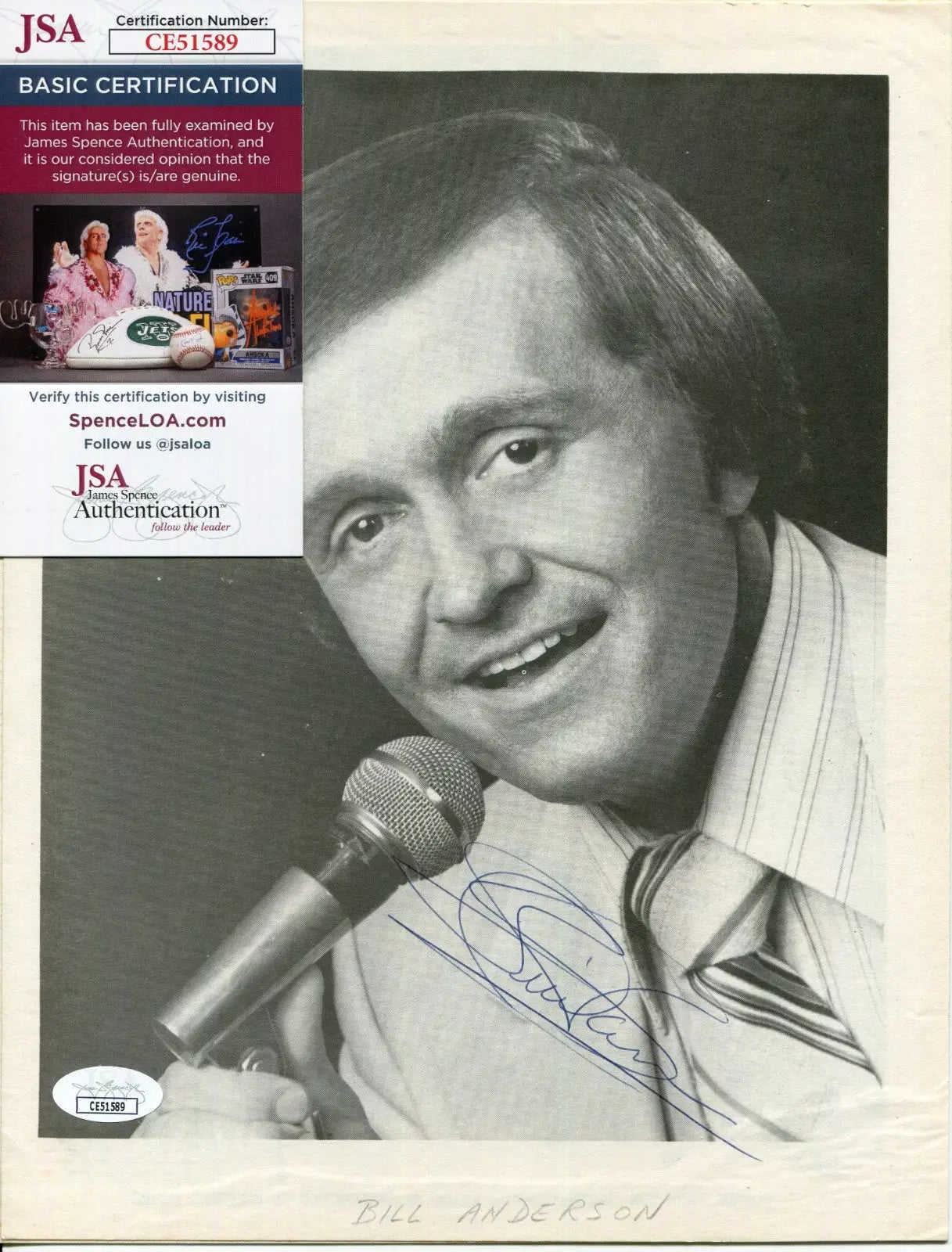 Bill Anderson Autographed 8x10 Photo Country Music Singer Signed JSA COA Auto - Entertainment Memorabilia
