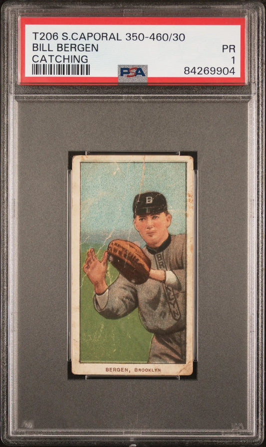 Bill Bergen 1909-11 T206 Sweet Caporal 350-460/30 Catching PSA 1 Poor - Baseball Card Single