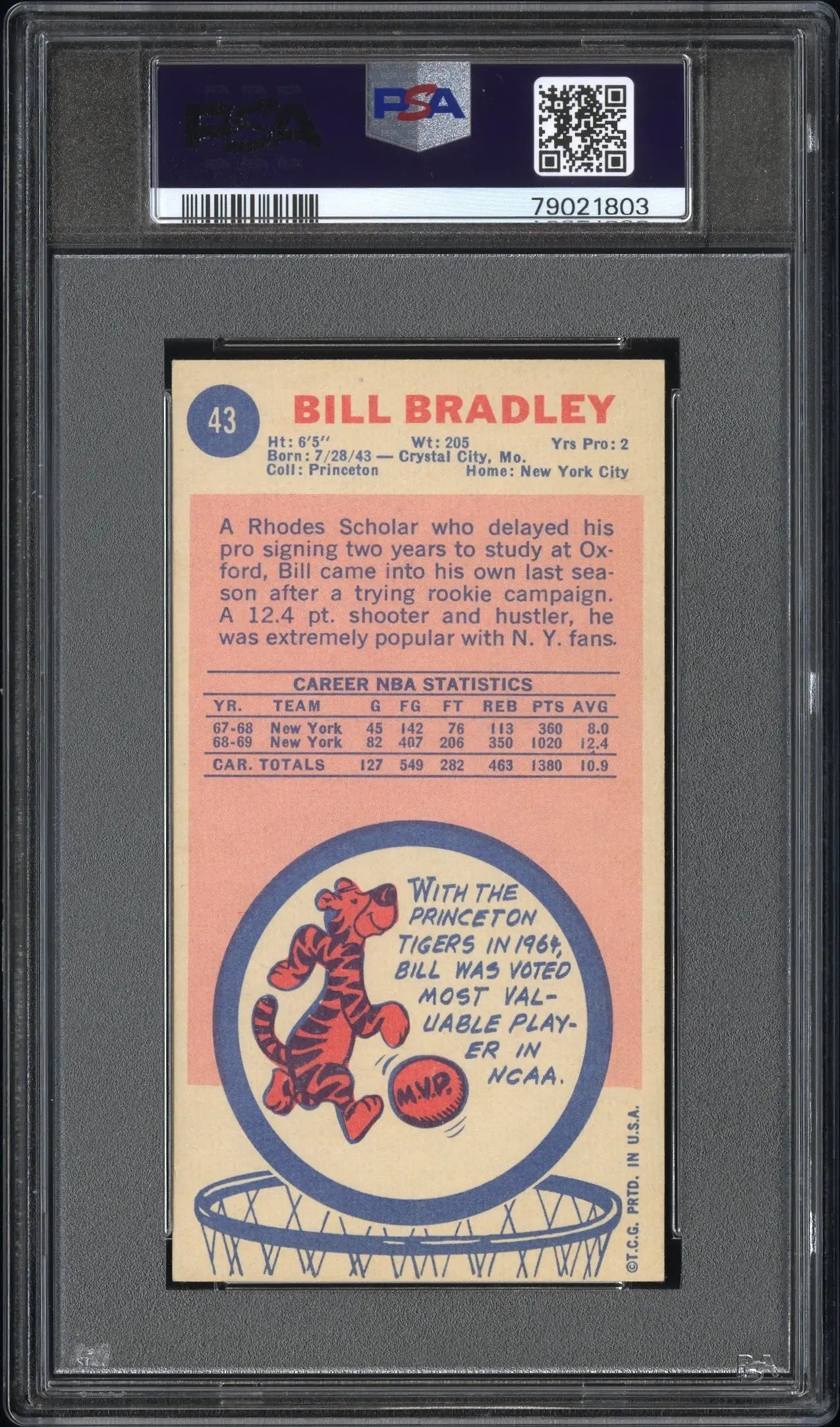 Bill Bradley 1969 Topps #43 PSA 6 Ex-Mint - Basketball Card Single