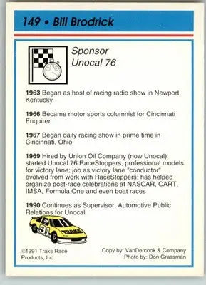 Bill Brodrick - 1991 Traks - #149 - RC Racing - Racing Card Single