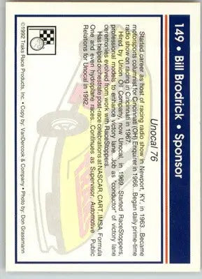 Bill Brodrick - 1992 Traks - #149 - Racing - Racing Card Single