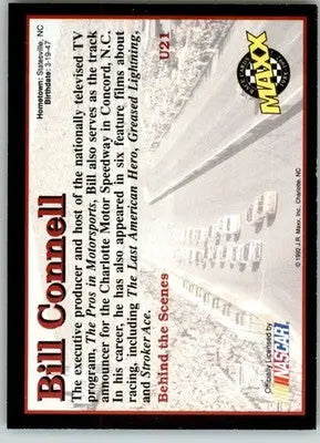Bill Connell - 1992 Maxx Update Black - #U21 - RC Racing - Racing Card Single