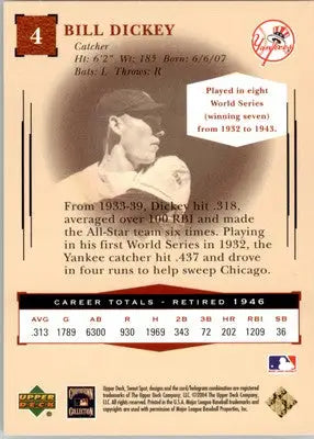 Bill Dickey - 2004 Upper Deck Sweet Spot Classic - #4 - Baseball - Baseball Card Single